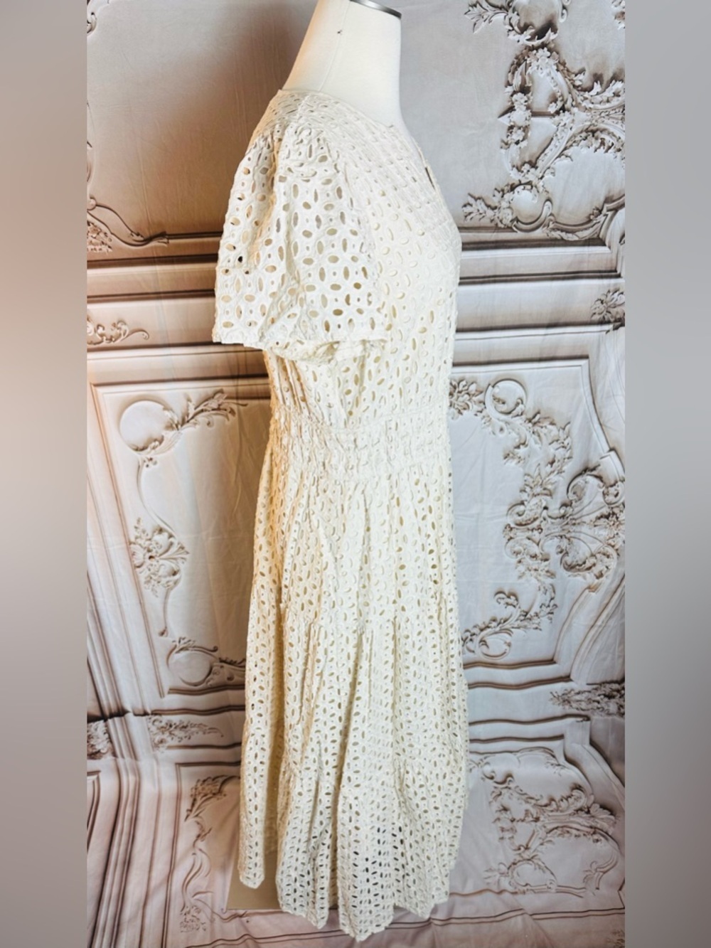 White Eyelet Maxi Dress with Royal Blue Bow Belt - Picture 9 of 14